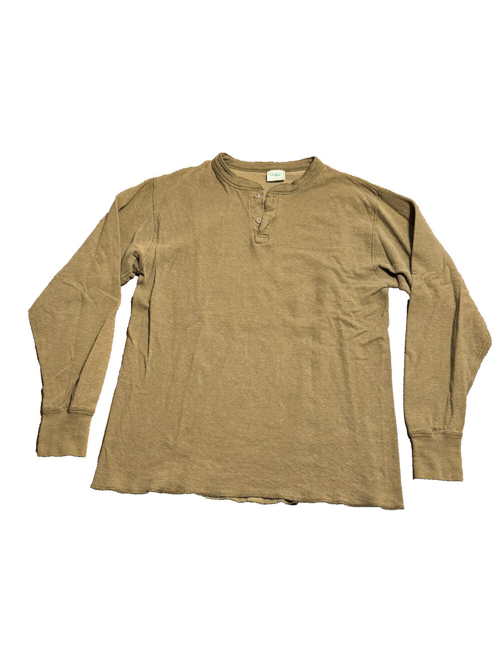 LL Bean Mens River Drivers Henley Shirt L Brown Two-Layer US Wool Blend Vintage